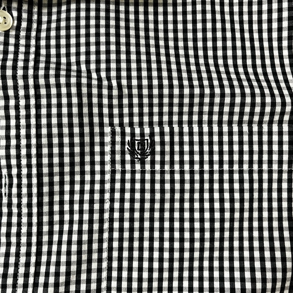 Chaps Stretch Black and White Checkered Men's Button Down Shirt - Picture 3 of 6